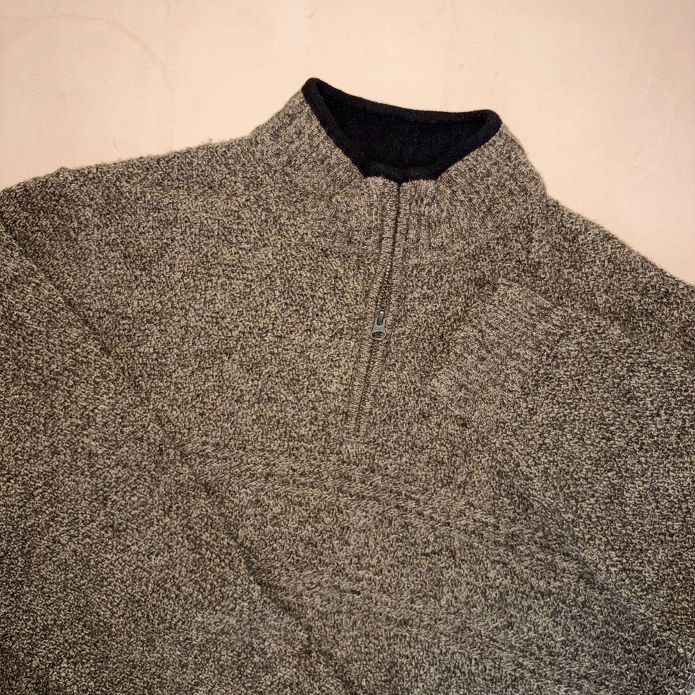 Pendleton Shetland Wool 1/4 Zip Pullover Sweater XL Marled Knit Brown Washable
